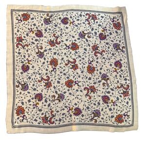 Vintage Floral Paisley Square Scarf RN 13962 Made in Japan Acrylic White Blue